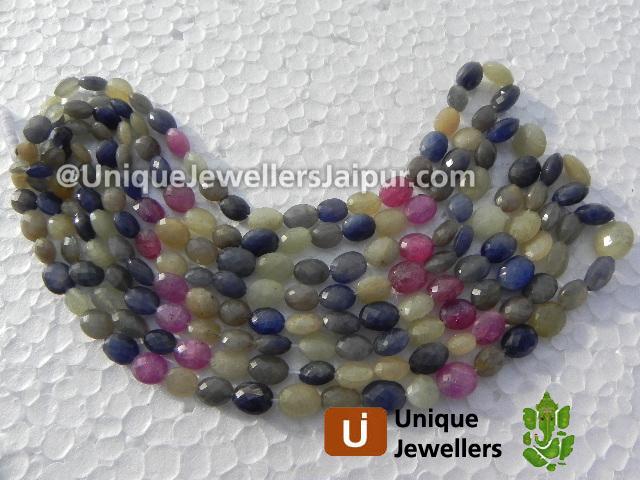 Multi Sapphire Faceted Oval Beads